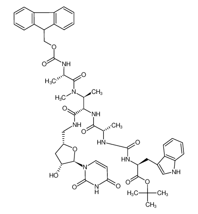 1-(5-[(2S,3S)-N2-[N-[(1S)-1-(tert-butoxycarbonyl)-2-indol-3-ylethyl]carbamoyl]-L-alanyl]-N3-[N-[(fluoren-9-ylmethoxy)carbonyl]-L-alanyl]-N3-[methyl-2,3-diaminobutyramido]-3,5-dideoxy-α-L-arabinofuranosyl)uracil_286939-28-4