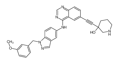 3-((4-((1-(3-methoxybenzyl)-1H-indazol-5-yl)amino)quinazolin-6-yl)ethynyl)piperidin-3-ol_287190-87-8