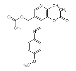 Acetic acid 5-acetoxymethyl-4-{[(E)-4-methoxy-phenylimino]-methyl}-2-methyl-pyridin-3-yl ester_28745-08-6