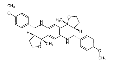 4ξ,10ξ-bis-(4-methoxy-phenyl)-6b,12b-dimethyl-(3ar,6bc,9ac,12bc)-2,3,3a,4,5,6b,8,9,9a,10,11,12b-dodecahydro-furo[3,2-c]furo[2',3':4,5]pyrido[2,3-g]quinoline_28767-62-6