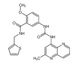 2-methoxy-5-[3-(2-methyl-[1,5]naphthyridin-4-yl)-ureido]-N-thiophen-2-ylmethyl-benzamide_288326-57-8