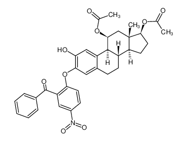 Acetic acid (8S,9S,11S,13S,14S,17S)-11-acetoxy-3-(2-benzoyl-4-nitro-phenoxy)-2-hydroxy-13-methyl-7,8,9,11,12,13,14,15,16,17-decahydro-6H-cyclopenta[a]phenanthren-17-yl ester_28897-65-6