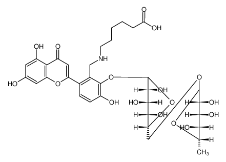 6-{6-(5,7-Dihydroxy-4-oxo-4H-chromen-2-yl)-3-hydroxy-2-[(3R,4S,5S,6R)-3,4,5-trihydroxy-6-((3R,4R,5R,6S)-3,4,5-trihydroxy-6-methyl-tetrahydro-pyran-2-yloxymethyl)-tetrahydro-pyran-2-yloxy]-benzylamino}-hexanoic acid_28991-66-4
