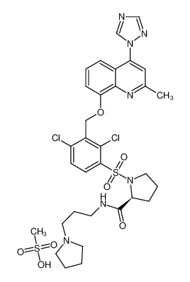 1-[[2,4-Dichloro-3-[[[2-methyl-4-(1H-1,2,4-triazol-1-yl)-8-quinolinyl]oxy]-methyl]phenyl]sulphonyl]-N-[3-(1-pyrrolidinyl)propyl]-2(S)-pyrrolidine-carboxamide, methanesulphonate_290343-36-1