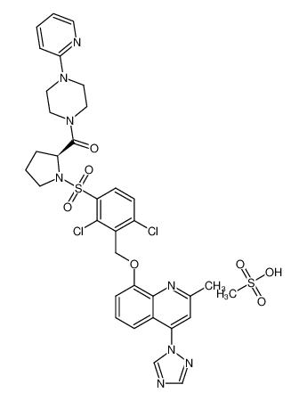 8-[[2,6-Dichloro-3-[[2(S)-[[4-(2-pyridinyl)-1-piperazinyl]carbonyl]-1-pyrrolidinyl]sulphonyl]phenyl]methoxy]-2-methyl-4-(1H-1,2,4-triazol-1-yl)-quinoline, methanesulphonate_290344-03-5
