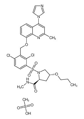 1-[[2,4-Dichloro-3-[[[4-(1H-imidazol-1-yl)-2-methyl-8-quinolyl]oxy]methyl]-phenyl]sulphonyl]-4(R)-propoxy-N-methyl-2-(S)-pyrrolidinecarboxamide, methanesulphonate_290344-53-5