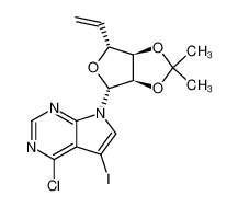 4-chloro-5-iodo-7-(5,6-didehydro-5,6-dideoxy-2,3-O-isopropylidene-β-D-allofuranosyl)pyrrolo[2,3-d]pyrimidine_291535-46-1