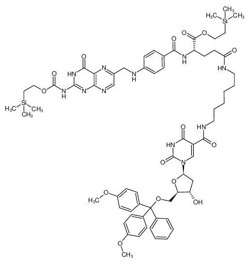 5-[6-[γ-[α-[2-(trimethylsilyl)ethoxy]-2-N-[2-(trimethylsilyl)ethoxycarbonyl]folyl]amino]hexylcarbamoyl]-1-(2-deoxy-5-O-(4,4'-dimethoxytrityl)-β-D-ribofuranosyl)uracil_292045-57-9