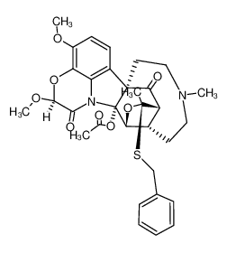 (19S)-2-acetoxy-19-benzylsulfanyl-16β,19-epoxy-11,6'β-dimethoxy-4-methyl-(14αH)-[1,4]oxazino[4',3',2':1,13,12]-3,4-seco-condyfolane-3,5'-dione_29484-58-0