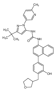 1-[5-tert-butyl-2-(6-methyl-pyridin-3-yl)-2H-pyrazol-3-yl]-3-[4-(4-(tetrahydrofuran-3-yl-methyl)-3-hydroxyphenyl)naphthalen-1-yl]-urea_294848-88-7