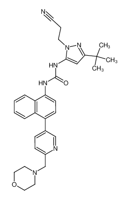 1-[5-tert-butyl-2-(2-cyanoethyl)-2H-pyrazol-3-yl]-3-[4-(6-(morpholin-4-yl-methyl)pyridin-3-yl)-naphthalen-1-yl]-urea_294849-16-4