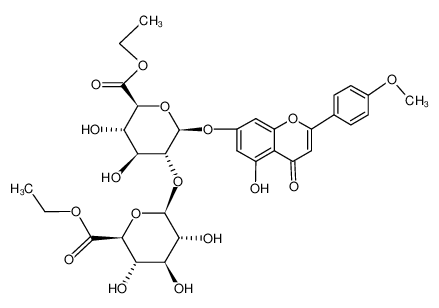 ethyl (2S,3S,4S,5R,6S)-5-(((2R,3R,4S,5S,6S)-6-(ethoxycarbonyl)-3,4,5-trihydroxytetrahydro-2H-pyran-2-yl)oxy)-3,4-dihydroxy-6-((5-hydroxy-2-(4-methoxyphenyl)-4-oxo-4H-chromen-7-yl)oxy)tetrahydro-2H-pyran-2-carboxylate_29617-72-9
