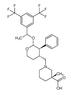 (R)-1-(((2R,3R,4R)-2-((R)-1-(3,5-bis(trifluoromethyl)phenyl)ethoxy)-3-phenyltetrahydro-2H-pyran-4-yl)methyl)-3-methylpiperidine-3-carboxylic acid_296240-39-6