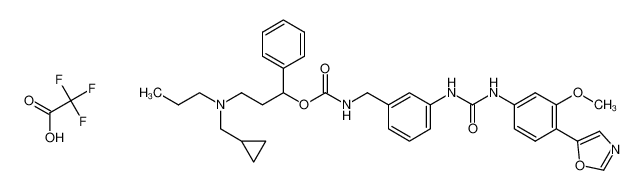 3-((cyclopropylmethyl)(propyl)amino)-1-phenylpropyl (3-(3-(3-methoxy-4-(oxazol-5-yl)phenyl)ureido)benzyl)carbamate 2,2,2-trifluoroacetate_297729-45-4
