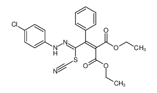 2-{2-[(4-Chloro-phenyl)-hydrazono]-1-phenyl-2-thiocyanato-ethylidene}-malonic acid diethyl ester_298184-04-0