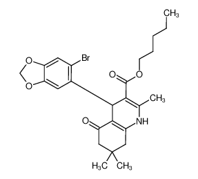 pentyl 4-(6-bromo(2H-benzo[d]1,3-dioxolan-5-yl))-2,7,7-trimethyl-5-oxo-1,4,6,7,8-pentahydroquinoline-3-carboxylate_299404-80-1