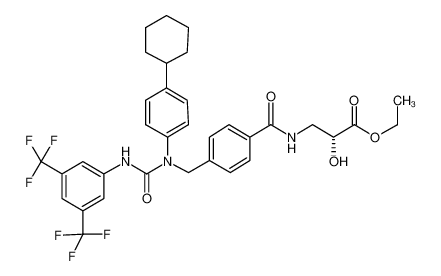 (R)-3-{4-[3-(3,5-bis(trifluoromethyl)phenyl)-1-(4-cyclohexylphenyl)ureido- methyl]benzoylamino}-2-hydroxypropionic acid ethyl ester_385837-24-1