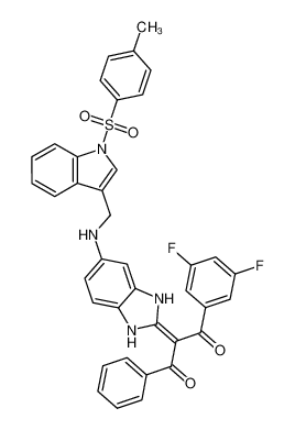 1-(3,5-difluorophenyl)-3-phenyl-2-(5-(((1-tosyl-1H-indol-3-yl)methyl)amino)-1,3-dihydro-2H-benzo[d]imidazol-2-ylidene)propane-1,3-dione_388598-39-8