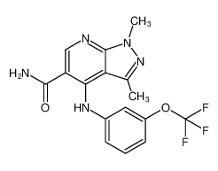 1,3-dimethyl-4-((3-(trifluoromethoxy)phenyl)amino)-1H-pyrazolo[3,4-b]pyridine-5-carboxamide_389058-06-4