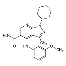 1-cyclohexyl-4-((3-methoxyphenyl)amino)-3-methyl-1H-pyrazolo[3,4-b]pyridine-5-carboxamide_389058-45-1