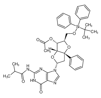 (1'S,3'R,4'R,5'R,7'R)-N2-isobutyryl-9-{4'-acetoxy-1'-phenyl-3'-(tert-butyldiphenylsilyloxymethyl)-2',6'-dioxabicyclo[3.3.0]oct-7'-yl}guanine_389633-43-6