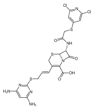 (6R,7R)-3-{(E)-3-[(4,6-diamino-2-pyrimidinyl)sulfanyl]-1-propenyl}-7-({2-[(2,6-dichloro-4-pyridinyl)sulfanyl]acetyl}amino)-8-oxo-5-thia-1-azabicyclo[4.2.0]oct-2-ene-2-carboxylic acid_389891-57-0