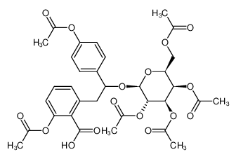 2-Acetoxy-6-[2-(4-acetoxy-phenyl)-2-((2S,3S,4R,5R,6S)-3,4,5-triacetoxy-6-acetoxymethyl-tetrahydro-pyran-2-yloxy)-ethyl]-benzoic acid_39032-15-0