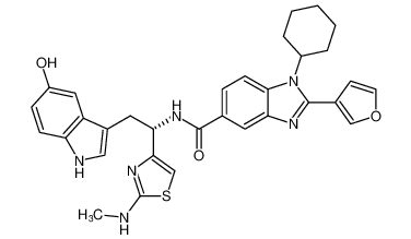(S)-1-cyclohexyl-2-(furan-3-yl)-N-(2-(5-hydroxy-1H-indol-3-yl)-1-(2-(methylamino)thiazol-4-yl)ethyl)-1H-benzo[d]imidazole-5-carboxamide_390810-57-8