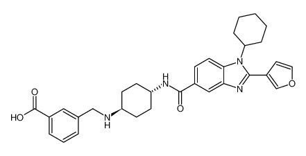 3-((((1r,4r)-4-(1-cyclohexyl-2-(furan-3-yl)-1H-benzo[d]imidazole-5-carboxamido)cyclohexyl)amino)methyl)benzoic acid_390813-75-9