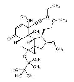 rel-(1R,2S,3aR,4aS,5aS,9aR,9bR)-4a-((tert-butyldimethylsilyl)oxy)-9-(ethoxyethynyl)-9-hydroxy-2-methoxy-1-(2-methoxyethyl)-8,9a-dimethyl-1,2,3,4,4a,5,5a,9,9a,9b-decahydro-6H-cyclopenta[a]cyclopropa[b]naphthalen-6-one_391231-74-6