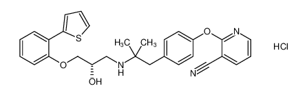 (S)-2-(4-(2-((2-hydroxy-3-(2-(thiophen-2-yl)phenoxy)propyl)amino)-2-methylpropyl)phenoxy)nicotinonitrile hydrochloride_391920-33-5
