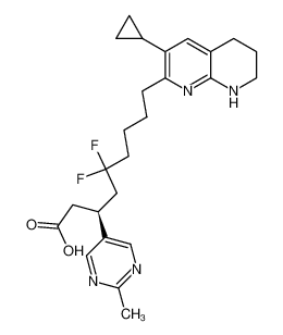 9-(3-Cyclopropyl-5,6,7,8-tetrahydro-[1,8]naphthyridin-2-yl)-5,5-difluoro-3(S)-(2-methyl-pyrimidin-5-yl)-nonanoic acid_393177-70-3