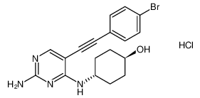 (1r,4r)-4-((2-amino-5-((4-bromophenyl)ethynyl)pyrimidin-4-yl)amino)cyclohexan-1-ol hydrochloride_393857-34-6