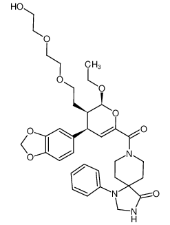 8-((2S,3R,4R)-4-(benzo[d][1,3]dioxol-5-yl)-2-ethoxy-3-(2-(2-(2-hydroxyethoxy)ethoxy)ethyl)-3,4-dihydro-2H-pyran-6-carbonyl)-1-phenyl-1,3,8-triazaspiro[4.5]decan-4-one_394253-54-4