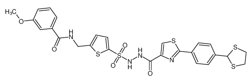 N-((5-((2-(2-(4-(1,3-dithiolan-2-yl)phenyl)thiazole-4-carbonyl)hydrazineyl)sulfonyl)thiophen-2-yl)methyl)-3-methoxybenzamide_394687-59-3