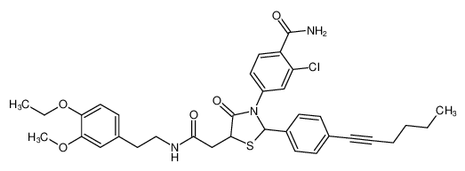 2-chloro-4-(5-(2-((4-ethoxy-3-methoxyphenethyl)amino)-2-oxoethyl)-2-(4-(hex-1-yn-1-yl)phenyl)-4-oxothiazolidin-3-yl)benzamide_396084-25-6