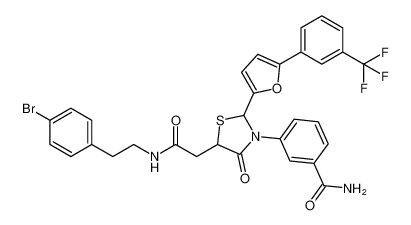 3-(5-(2-((4-bromophenethyl)amino)-2-oxoethyl)-4-oxo-2-(5-(3-(trifluoromethyl)phenyl)furan-2-yl)thiazolidin-3-yl)benzamide_396087-35-7