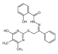 2-hydroxy-benzoic acid [2-(4,5-dimethyl-6-oxo-1,6-dihydro-pyrimidin-2-ylsulfanyl)-1-phenyl-ethylidene]-hydrazide_39641-09-3