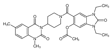 6-(4-(1,6-dimethyl-2,4-dioxo-1,4-dihydroquinazolin-3(2H)-yl)piperidine-1-carbonyl)-1,3-diethyl-2-oxo-2,3-dihydro-1H-benzo[d]imidazol-5-yl acetate_396651-05-1