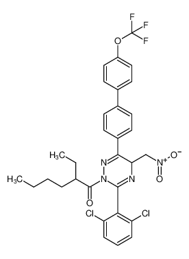 1-(3-(2,6-dichlorophenyl)-5-(nitromethyl)-6-(4'-(trifluoromethoxy)-[1,1'-biphenyl]-4-yl)-1,2,4-triazin-2(5H)-yl)-2-ethylhexan-1-one_397256-08-5