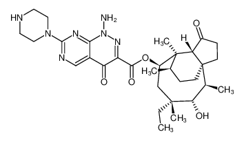 Pyrimido[4,5-c]pyridazine-3-carboxylic acid,1-amino-1,4-dihydro-4-oxo-7-(1-piperazinyl)-,(3aS,4R,5S,6R,8R,9R,9aR,10R)-6-ethyldecahydro-5-hydroxy-4,6,9,10-tetramethyl-1-oxo-3a,9-propano-3aH-cyclopentacycloocten-8-yl ester_397305-16-7