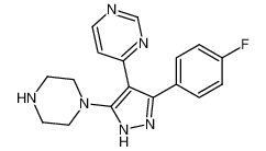 4-[3-(4-fluorophenyl)-5-(1-piperazinyl)-1H-pyrazol-4-yl]pyrimidine_493015-52-4