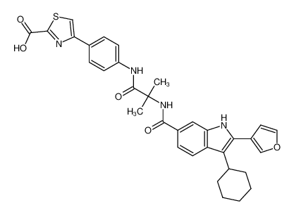 4-(4-(2-(3-cyclohexyl-2-(furan-3-yl)-1H-indole-6-carboxamido)-2-methylpropanamido)phenyl)thiazole-2-carboxylic acid_494855-39-9