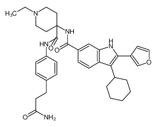 N-(4-((4-(3-amino-3-oxopropyl)phenyl)carbamoyl)-1-ethylpiperidin-4-yl)-3-cyclohexyl-2-(furan-3-yl)-1H-indole-6-carboxamide_494855-75-3