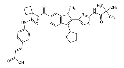 (E)-3-(4-(1-(3-cyclopentyl-1-methyl-2-(2-pivalamidothiazol-4-yl)-1H-indole-6-carboxamido)cyclobutane-1-carboxamido)phenyl)acrylic acid_494856-78-9