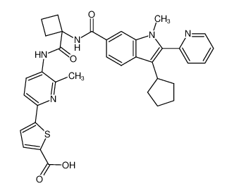 5-(5-(1-(3-cyclopentyl-1-methyl-2-(pyridin-2-yl)-1H-indole-6-carboxamido)cyclobutane-1-carboxamido)-6-methylpyridin-2-yl)thiophene-2-carboxylic acid_494857-95-3