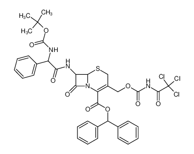 7-(2-tert-Butoxycarbonylamino-2-phenyl-acetylamino)-8-oxo-3-(2,2,2-trichloro-acetylcarbamoyloxymethyl)-5-thia-1-aza-bicyclo[4.2.0]oct-2-ene-2-carboxylic acid benzhydryl ester_49599-33-9