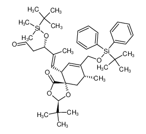 (E)-(S)-5-[(2R,5S,6S,9R)-2-tert-Butyl-8-(tert-butyl-diphenyl-silanyloxymethyl)-9-methyl-4-oxo-1,3-dioxa-spiro[4.5]dec-7-en-6-yl]-3-(tert-butyl-dimethyl-silanyloxy)-4-methyl-pent-4-enal_496917-99-8