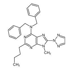 dibenzyl-(2-n-butyl-9-methyl-8-([1,2,3]triazol-2-yl)-9H-purin-6-yl)amine_496955-63-6