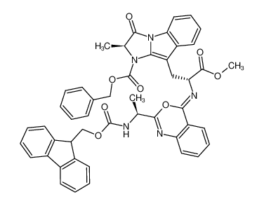 (S)-9-{(R)-2-[2-[(S)-1-(9H-Fluoren-9-ylmethoxycarbonylamino)-ethyl]-benzo[d][1,3]oxazin-(4Z)-ylideneamino]-2-methoxycarbonyl-ethyl}-2-methyl-3-oxo-2,3-dihydro-imidazo[1,2-a]indole-1-carboxylic acid benzyl ester_496961-71-8